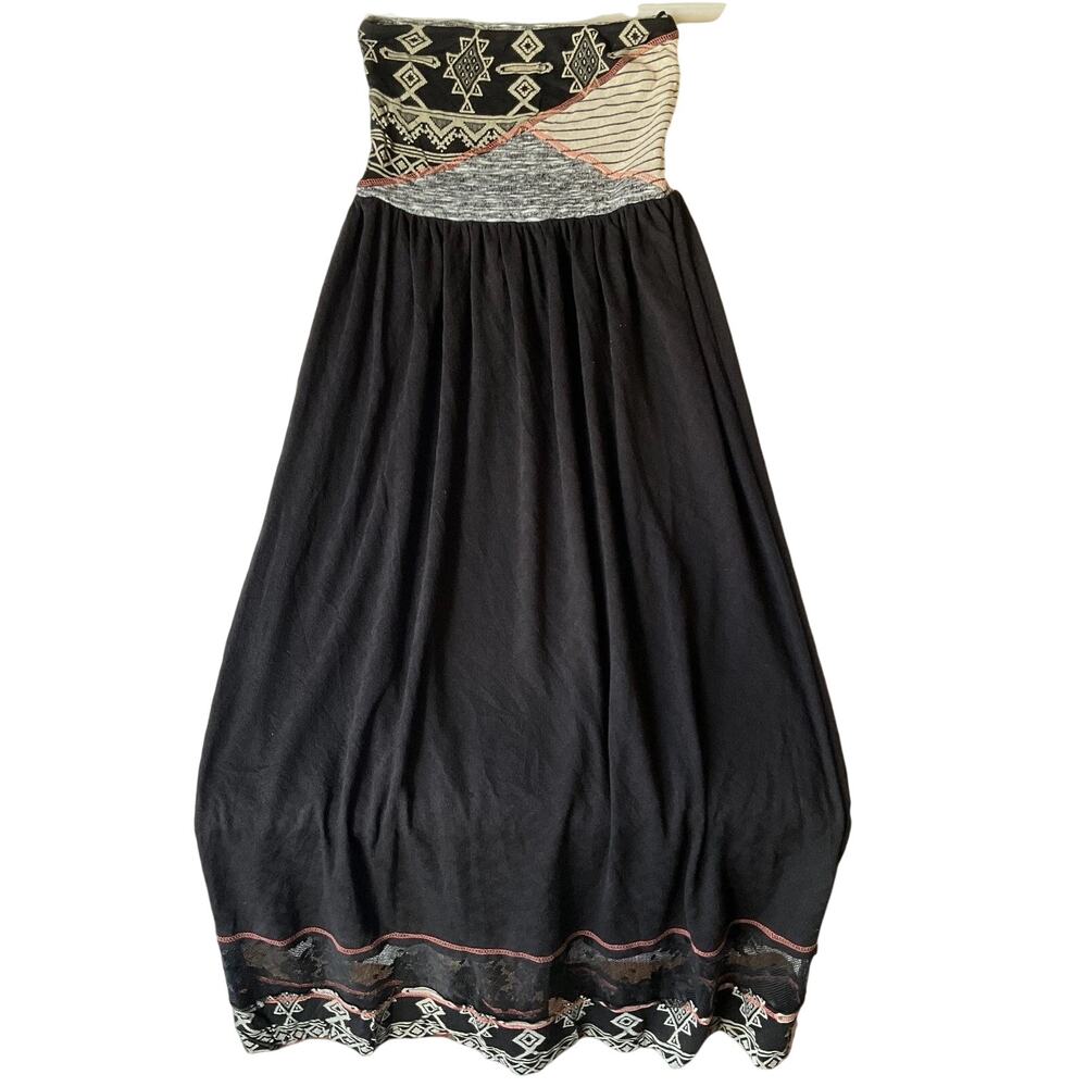 Scrapbook Women Midi Dress M Black Rayon Geometric A-Line Bohemian Embroidered